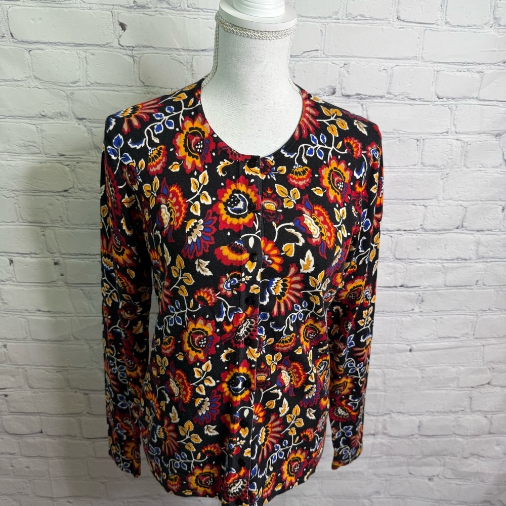AUGUST SILK Heritage Black Floral Cardigan Medium